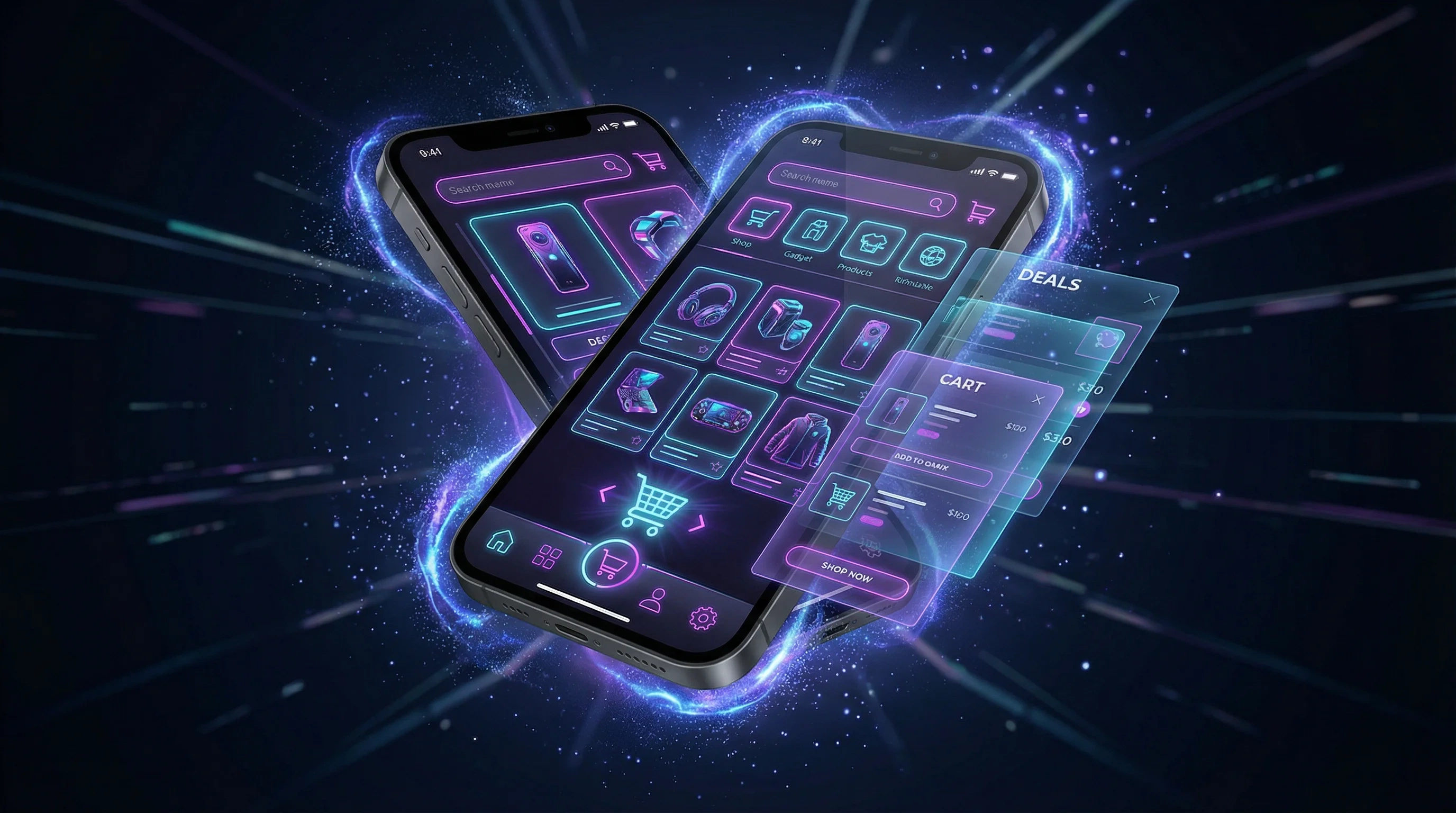 四虎影视 - 电影四虎同款道具服饰 | 把银幕经典穿在身上APP界面展示 - 赛博朋克风格移动端购物体验